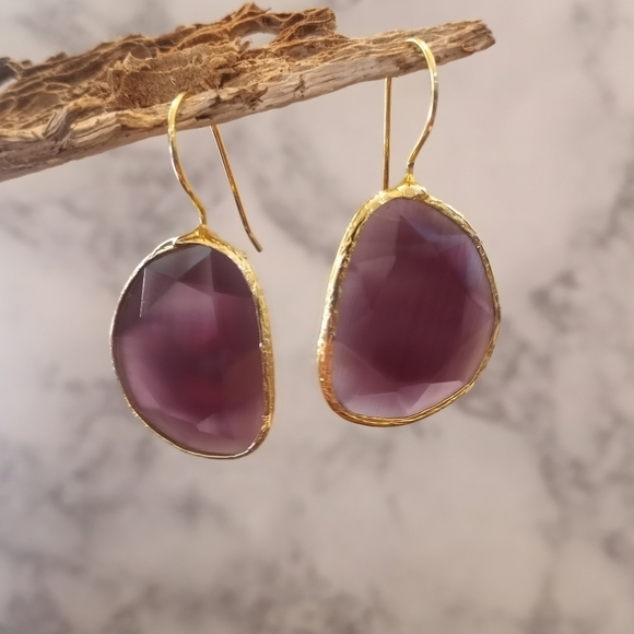 Jewelry - Beautiful Dark Purple Agate Semi Precious Dangle Earrings